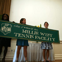 In honor of her service to W&M, the College announced the naming of the Mille B. West Tennis Facility.