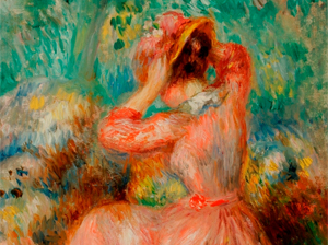Woman Arranging her Hat, circa 1890, by Pierre Auguste Renoir