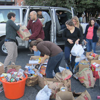 Students organize food during last year's Turkeypalooza event.