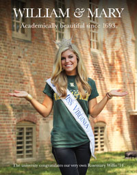 Creative Services produced this ad for the Miss America magazine in honor of Rosemary Willis '13, who was crowned Miss Virginia last year.