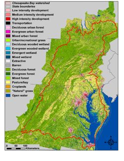 Land use in the Chesapeake Bay watershed affects the quality of dissolved organic matter and Bay waters. Map courtesy WHOI.