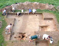 Archaeologists at Werowocomoco work the archaeologically rich area known as the Pastures. Many artifacts and features came to light here, including a number of pieces of copper that were chemically matched to Jamestown trade goods. Photo courtesy of Wero Research Group.