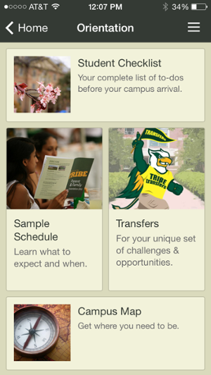 Information for campus-wide events, such as Orientation, will be provided in the app.