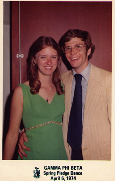 Karen Kennedy and Gene Schultz at Gamma Phi Beta Spring Dance 1974. Photo courtesy of the Schultz family.