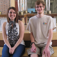 Rachel Hyneman and Will Bergan, 2014 summer interns at CERN, have additional experience in the world’s top physics labs. Hyneman has worked at SLAC in California, while Bergan has worked at Fermilab in Illinois. Photo by Joseph McClain.