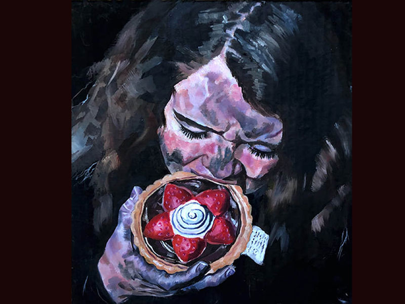 "Let them eat cake," oil on cardboard (Photo courtesy of Norah Peterson)