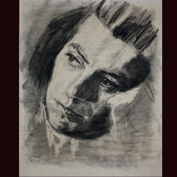 "Contemplation," charcoal on newspaper (Photo courtesy of Norah Peterson)