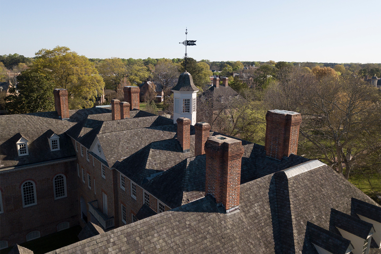 An aerial view of the Wren Building.