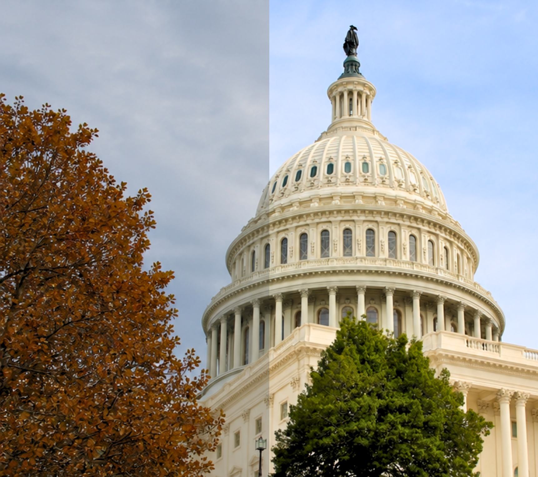 The Capitol Building in fall and spring.