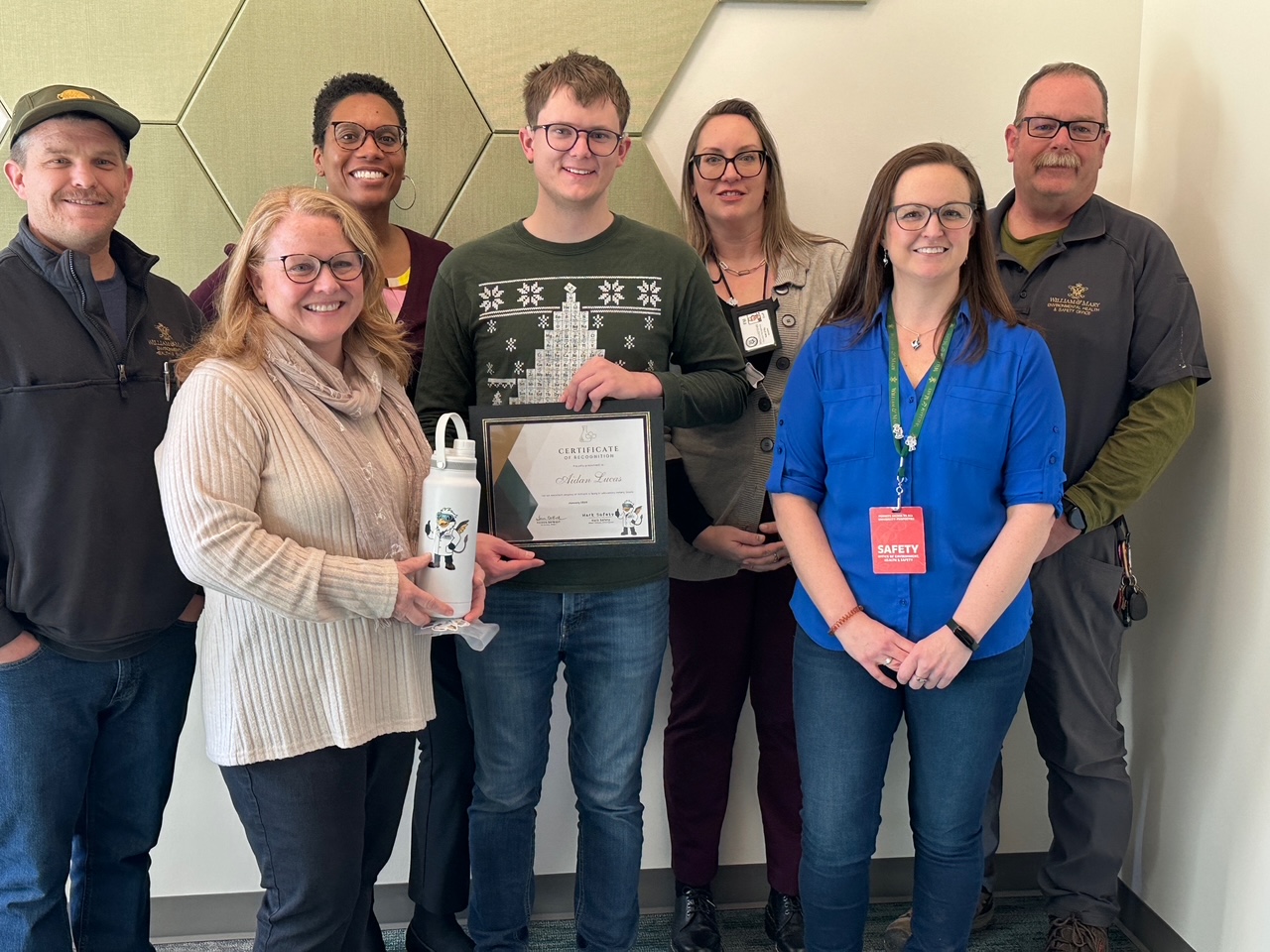 Aidan Lucas (center) awarded the Safety Champion award