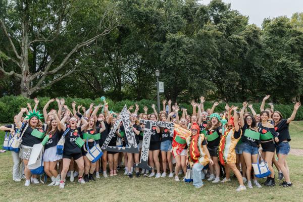 Delta Gamma poses for a group photo on bid day.