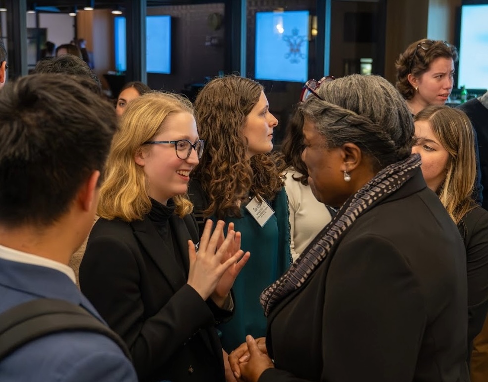Amb. Linda Thomas-Greenfield speaks with students after her talk