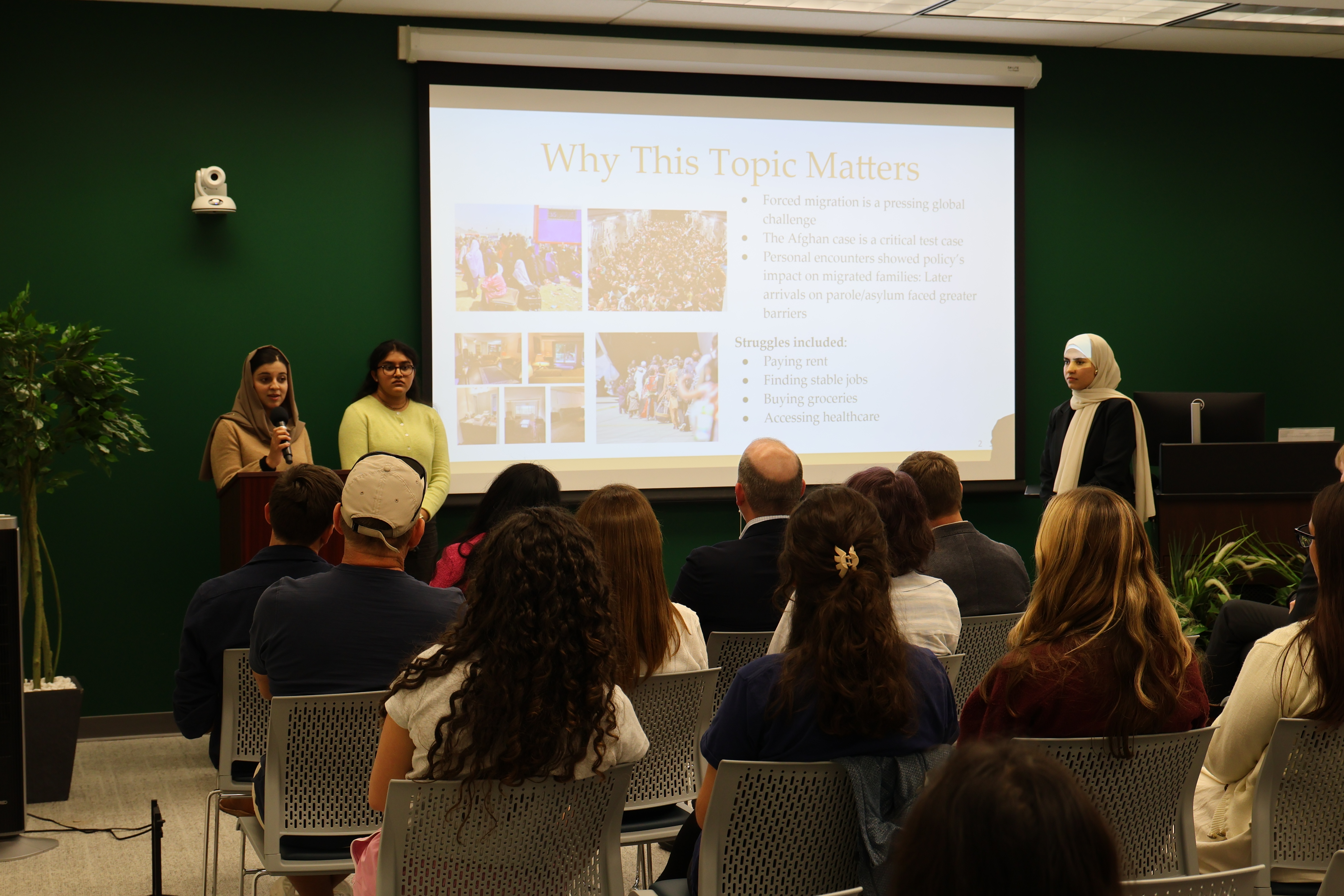 Garimella, Rahimi, and Moslih present their project proposal