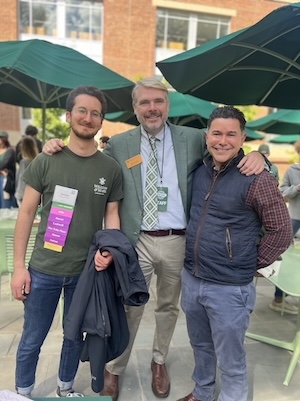 Emilio Luz-Ricca '23 (left), IIC Director of Advancement Brian Plum (center), and Assistant Professor of Integrative Conservation and Sociology, Dr. Fernando Galeana Rodriguez celebrate Homecoming 2025. Image: Anita Hagy Ferguson