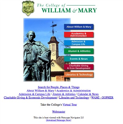 One of W&M's early website homepages