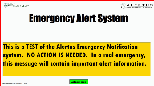 Example of a notification from Alertus