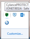 The Cylance icon in the system tray on a Windows 7 computer
