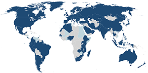 Map of the 101 countries with roaming eduroam operators (in dark blue) as well as 18 countries with pilot programs (in light blue). (Credit eduroam.us)