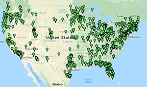 A map of US institutions offering eduroam in every state, even Alaska and Hawaii which are not pictured. (Credit eduroam.us)
