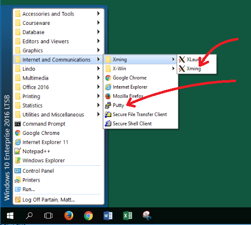Xming and Putty in the Start Menu