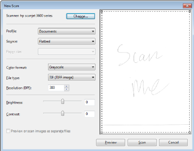 Preview scan with surrounding dotted lines