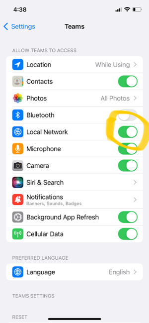 iPhone Settings - Local Network Access