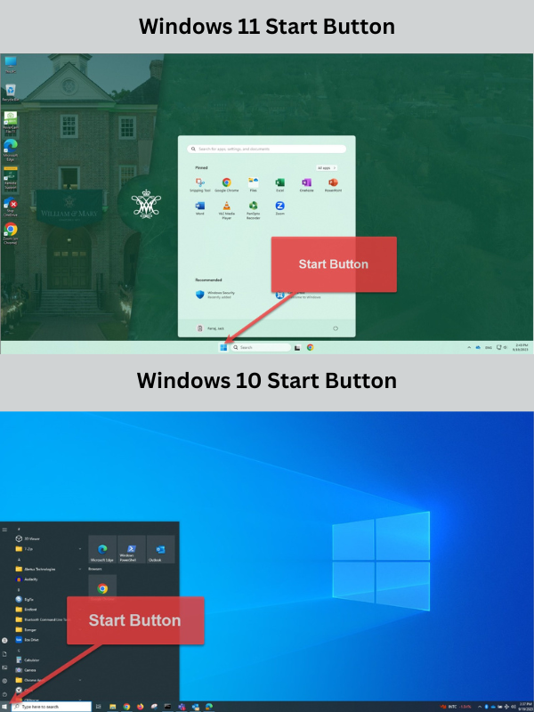 Windows 10 vs Windows 11 Start Buttons