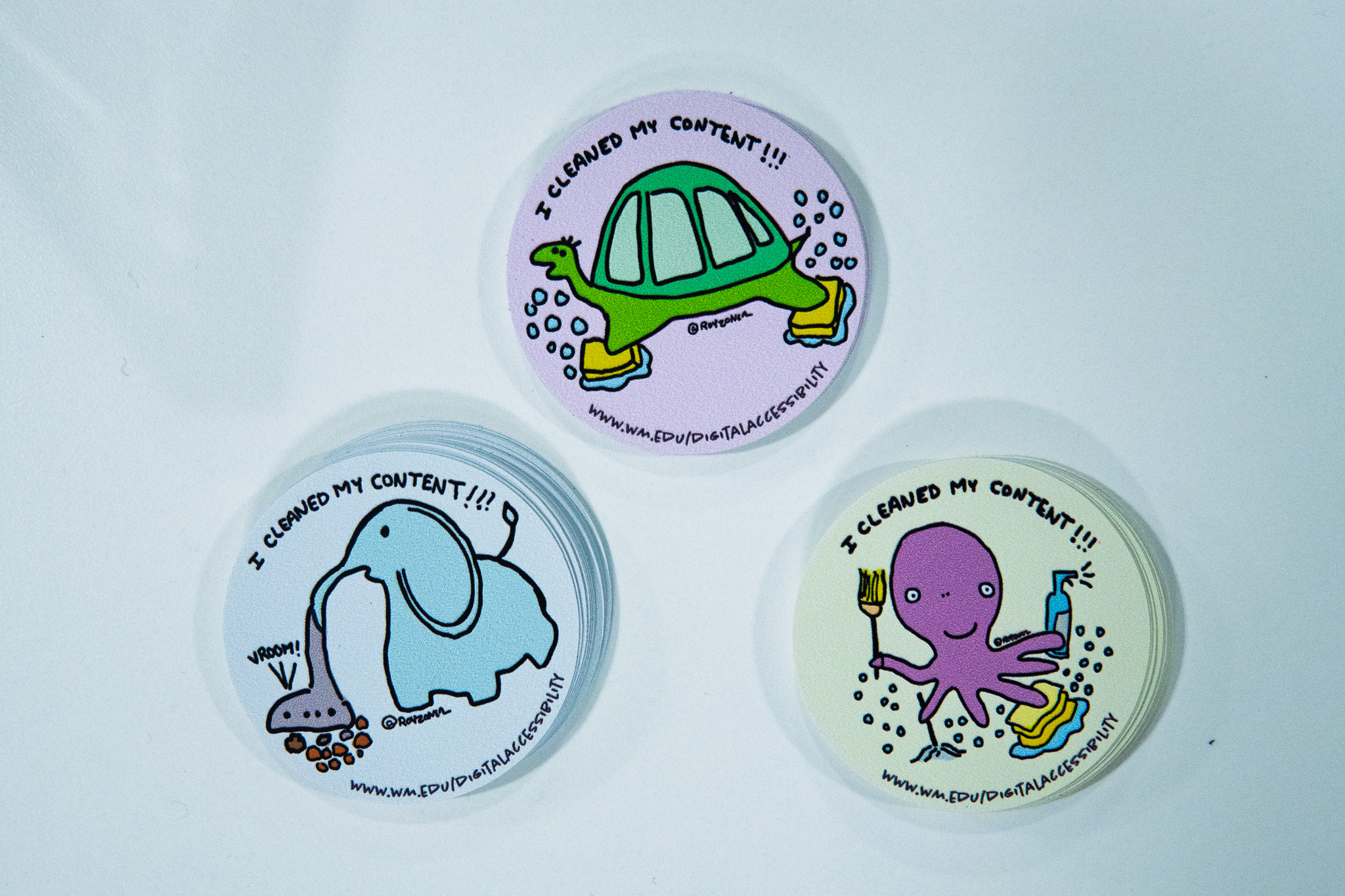 "I cleaned my content!!!" stickers were given out to attendees during the event.