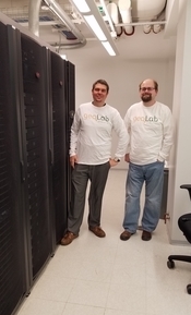 Dan Runfola and Eric Walter collaborate to ensure the geoLab team has enough processing power to fuel its projects.