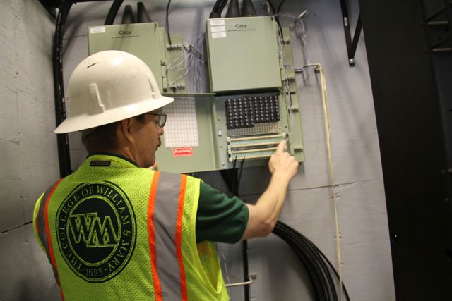 The analog phone line box in the Community Building.