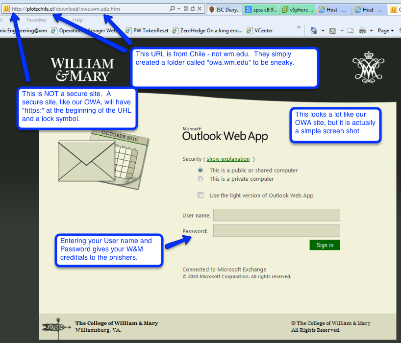 More clues are on the login page they used to steal your W&M credentials.