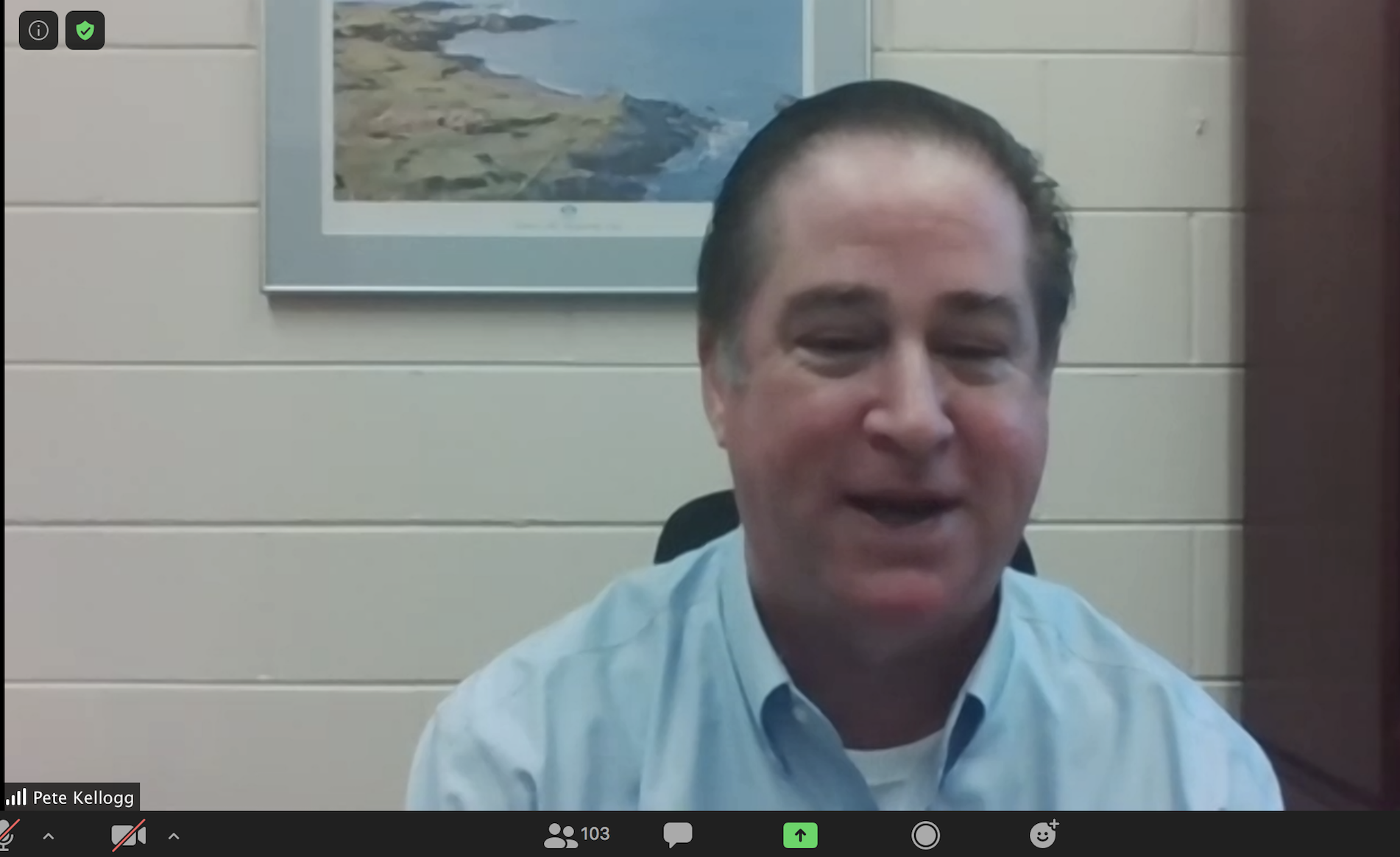 Screenshot of Pete Kellogg on Zoom, introducing the conference speakers
