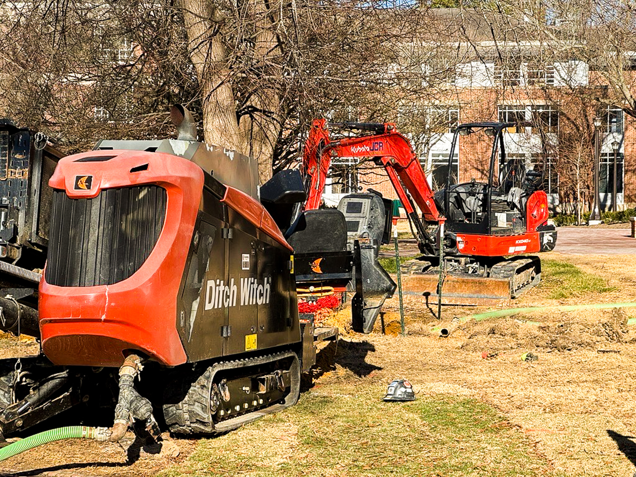 Heavy machinery is needed to bore horizontal pathways underground.