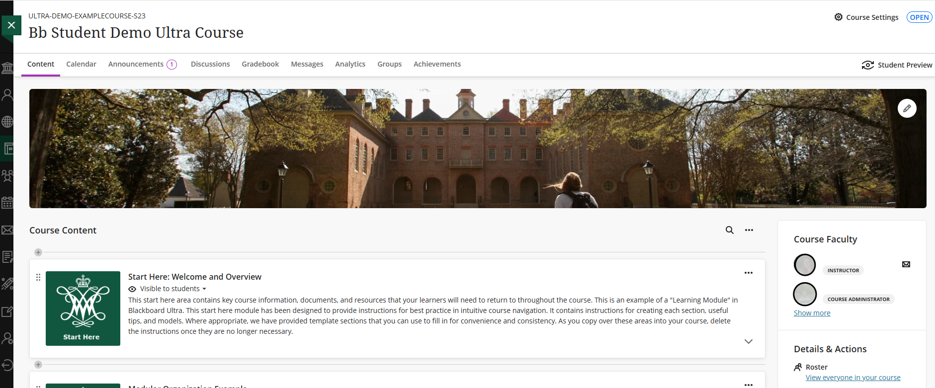 Blackboard Student Demo Ultra Course