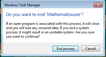 Confirm that you want to stop Mathematica