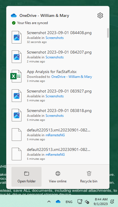 OneDrive Access from System Tray