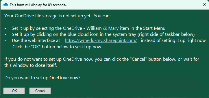 OneDrive Opening Dialog