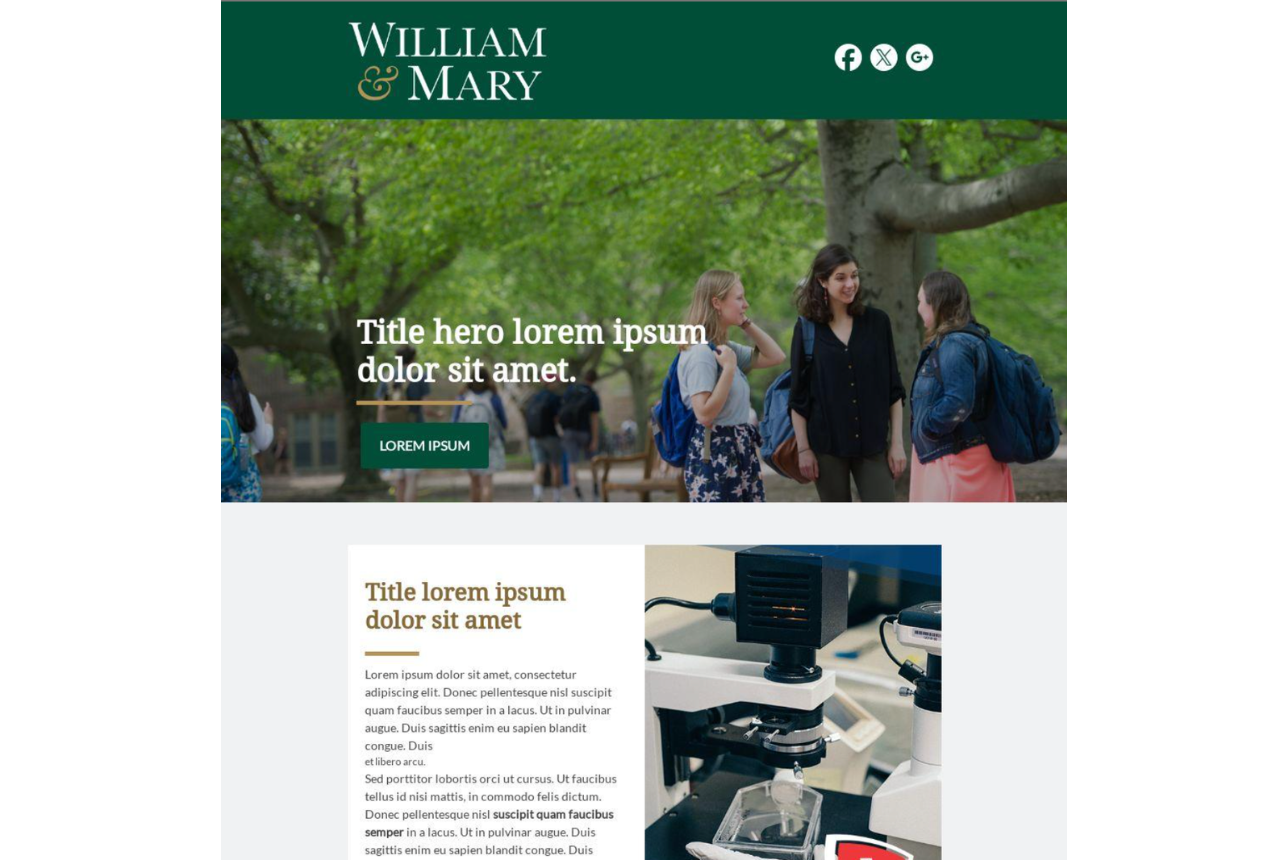 Example of one of the branded templates in Emma
