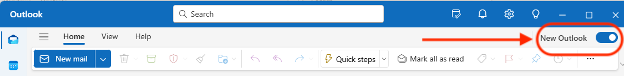 Image of "New Outlook" button pointed at with arrow