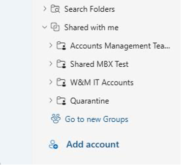 Image of sidebar showing where Shared MBX is