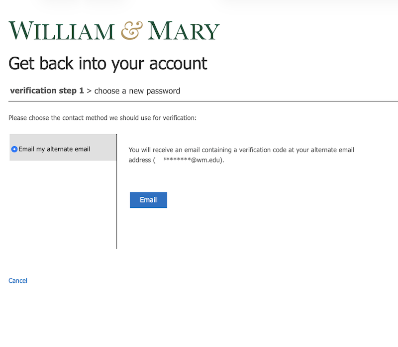 Microsoft SSPR choose email to use for verification
