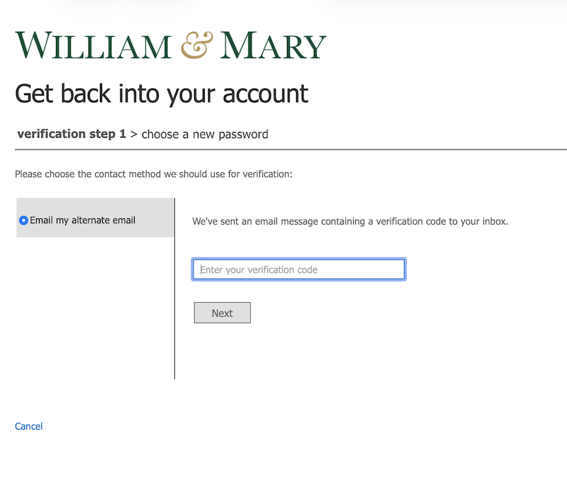 Microsoft SSPR enter validation code