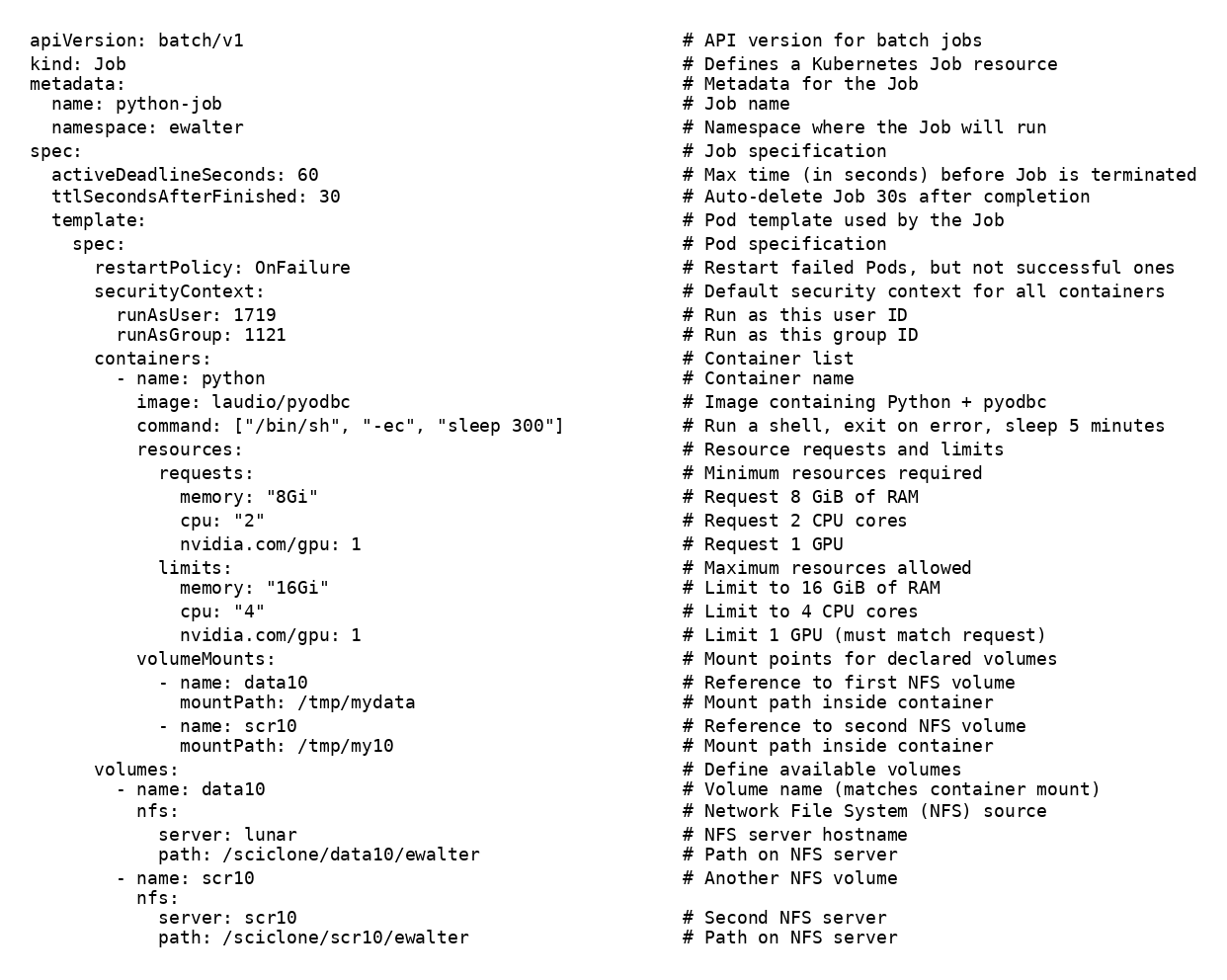 Example of a job.yml file for k8s