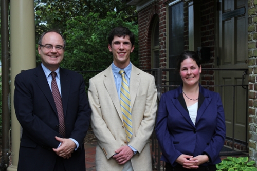 Tyler Bembenek with Stephen E. Hanson, vice provost for international affairs and Sylvia M. Mitterndorfer, director of the Global Education Office. Courtesy of Beth Stefanik.