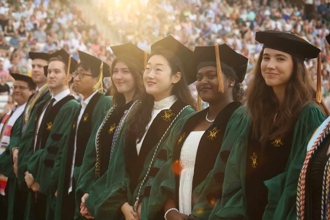 After a rainy start to the ceremony, the sun shines on the graduates in Zable Stadium.