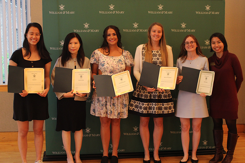 International Student Achievement Award winners at the Evening of Excellence, April 16, 2023. Pictured, L-R Rachel Li, Meveryn Chua, Charleigh Kondas, Katrine Westgaard, Lilly Blume and Eva Wong (Director of ISSP). Courtesy photo.