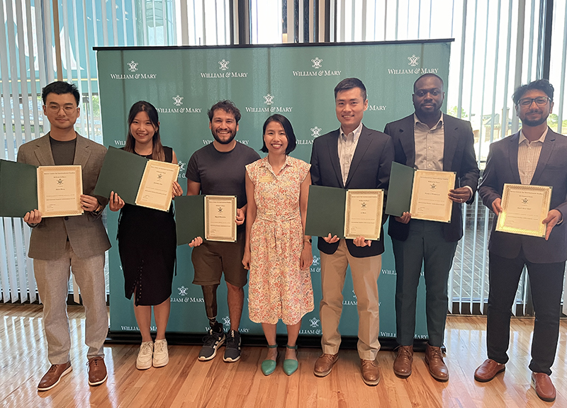 International Student Achievement Award Winners at the Evening of Excellence. L-R: Nick Zhou, Dorothy Gao, Miguel Montalvo, Eva Wong (Director of ISSP), Si Chen, Richard Homenya and Amit Seal Ami. (Courtesy photo)