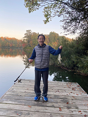 Deliang Wang enjoyed fishing at Lake Matoaka. Courtesy photo.