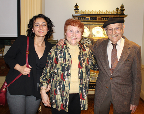 Yaldaa Al-Ani '23, Erika Fabian and Frank Shatz after Fabian's talk at the Reves Center. (Photo credit: Kate Hoving)