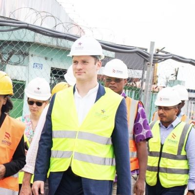 Carter Trousdale leading an oversight visit for Congressional stakeholders of construction sites for the Koumassi Flyover in downtown Abidjan, Côte d’Ivoire, which will reduce traffic congestion in West Africa’s fastest growing commercial hub. (Courtesy photo)